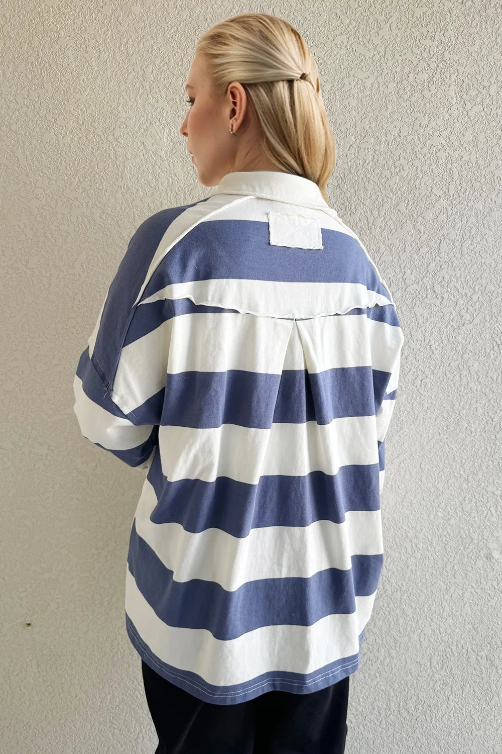 Wide Striped Collared Neck Top -