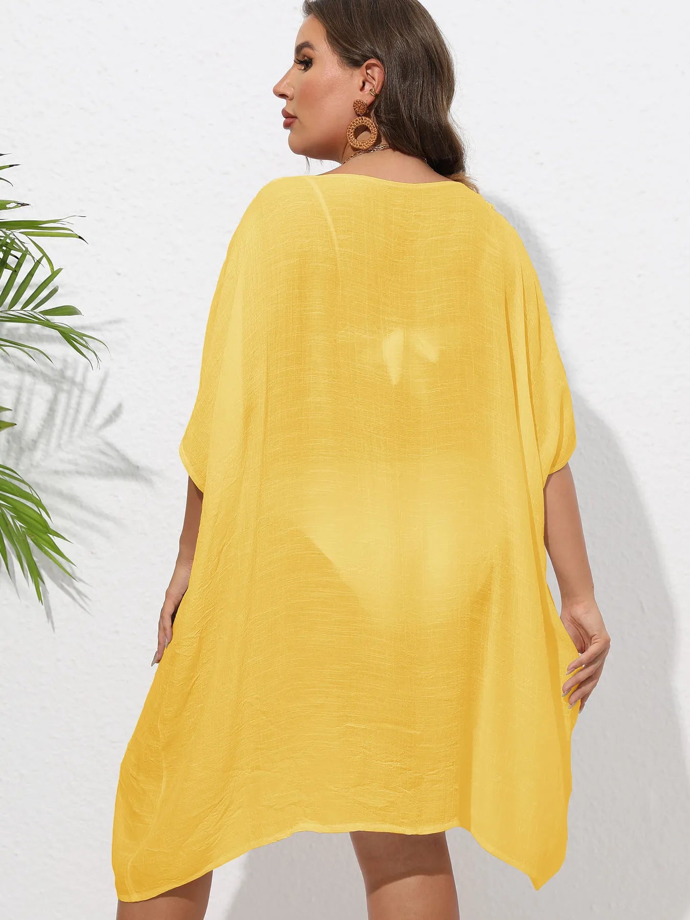 Crochet Trim V-Neck Beach Cover-Up Dress -
