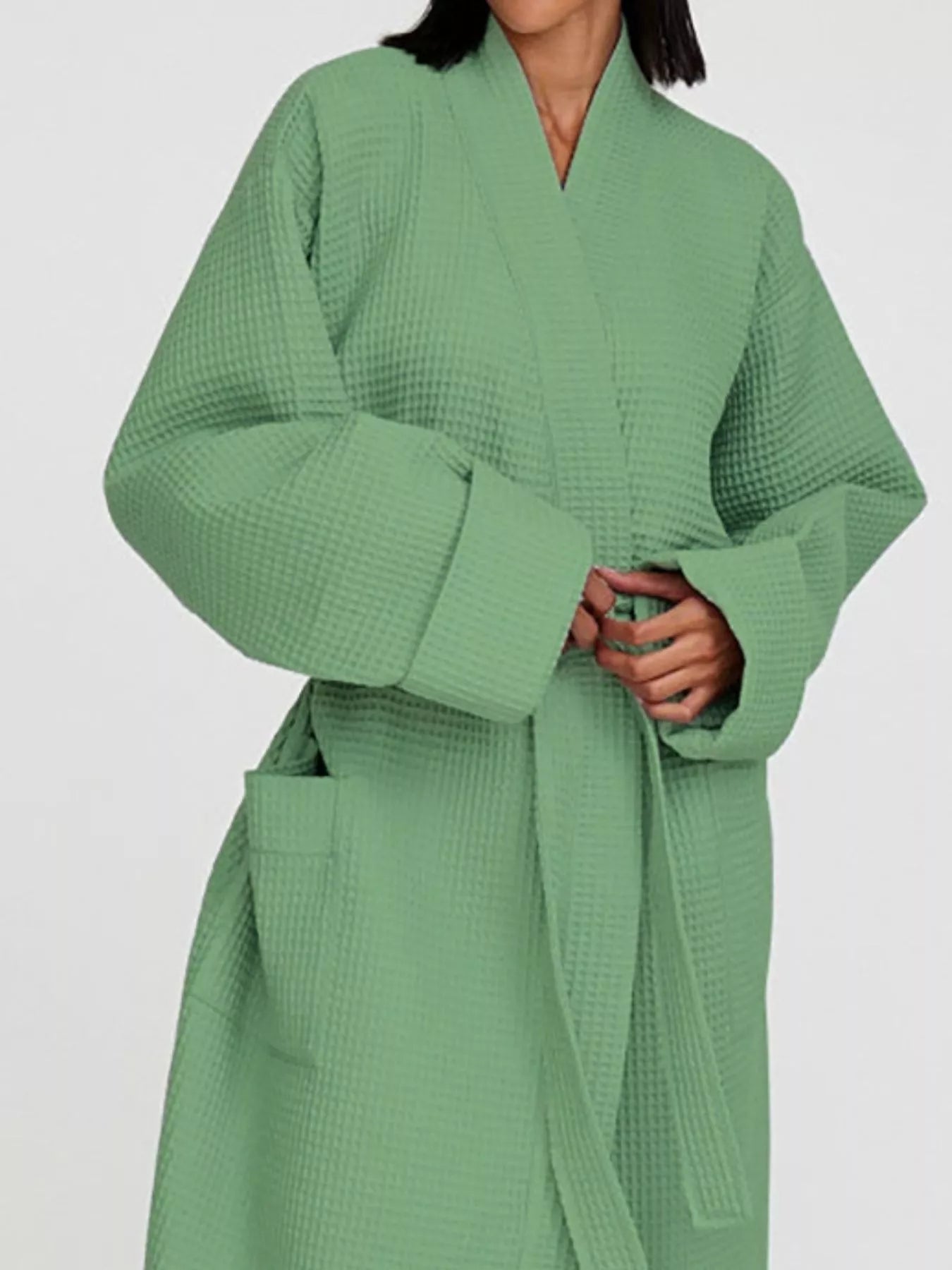 Waffle Knit Tie Waist Lounge Nightgown -