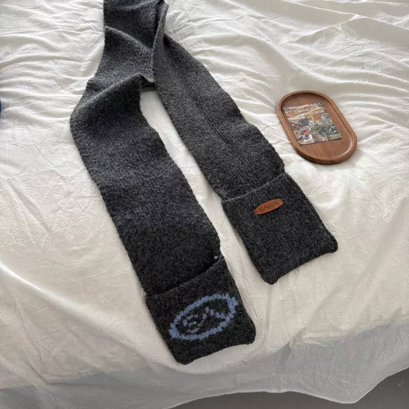 Cute Knitted Scarf - Gray One Size
