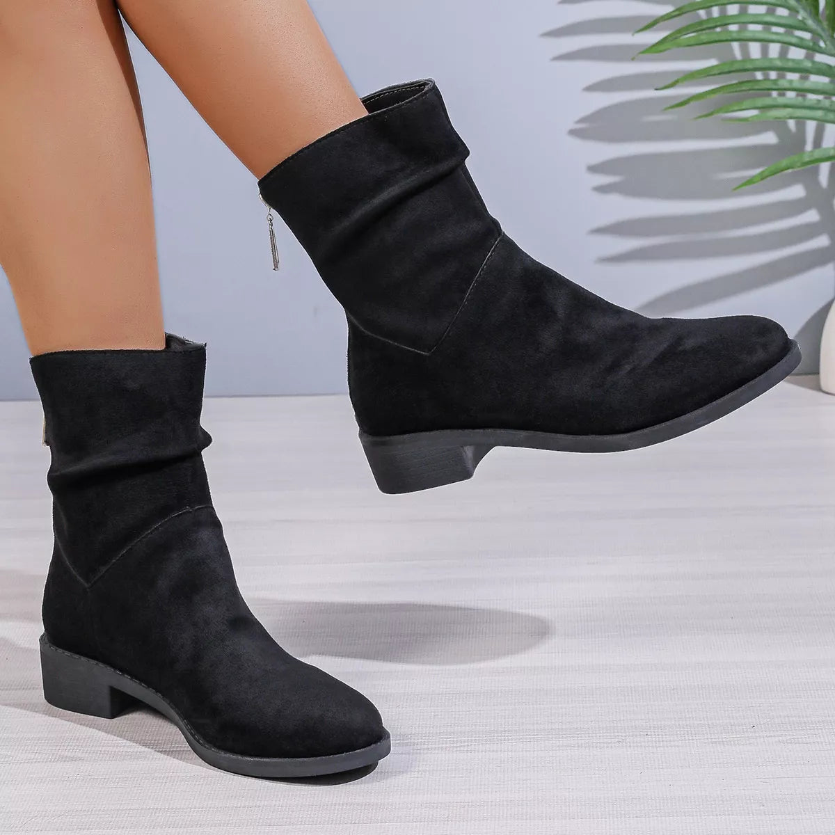 Point Toe Block Heels Boots -