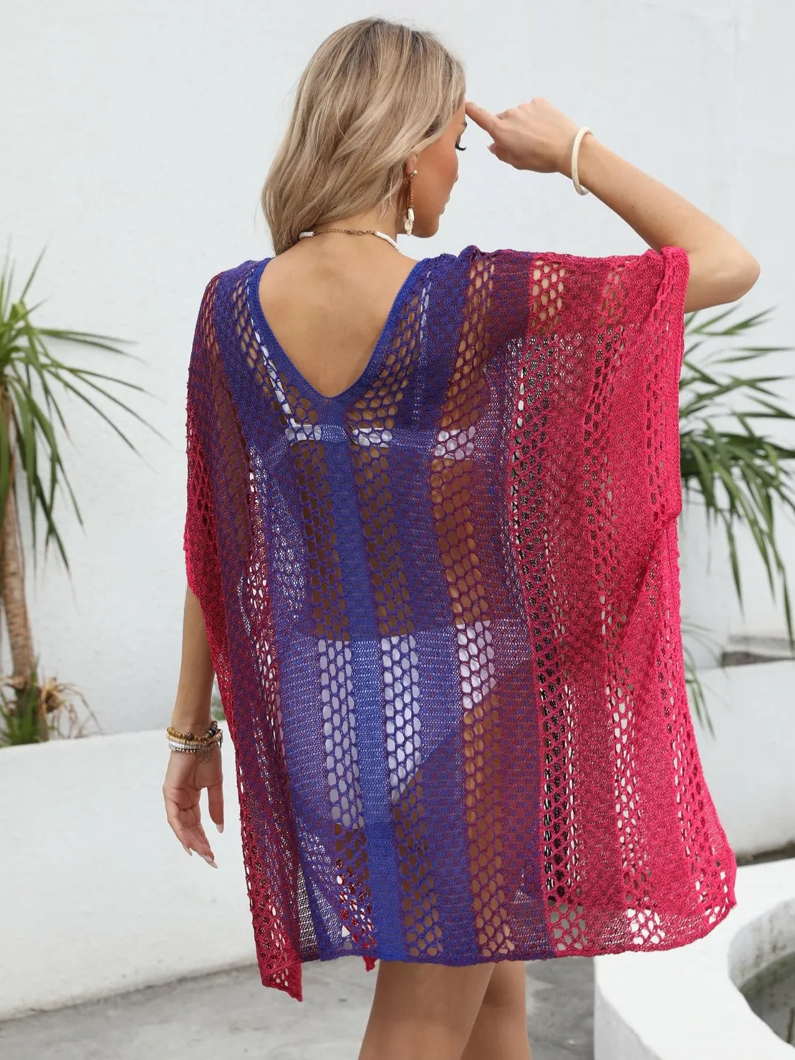 Rainbow Gradient Crochet Beach Cover-Up -