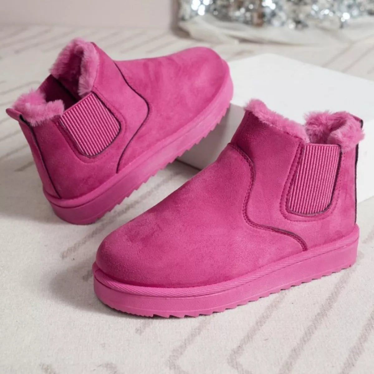 Round Toe Platform Boots - Hot Pink