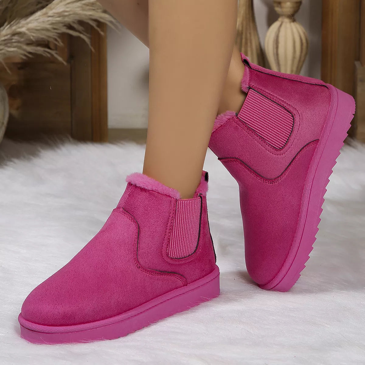 Round Toe Platform Boots - Hot Pink