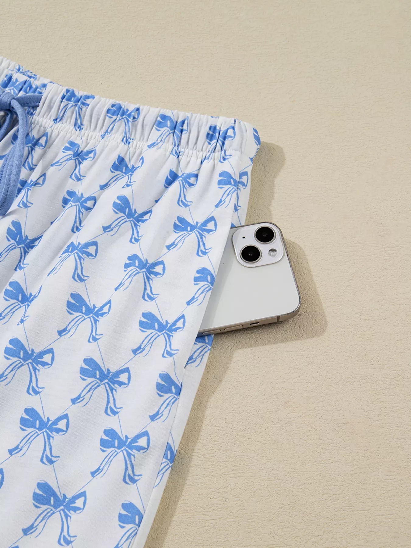 Bow Print Long Sleeve Shirt and Pants Pajama Set -