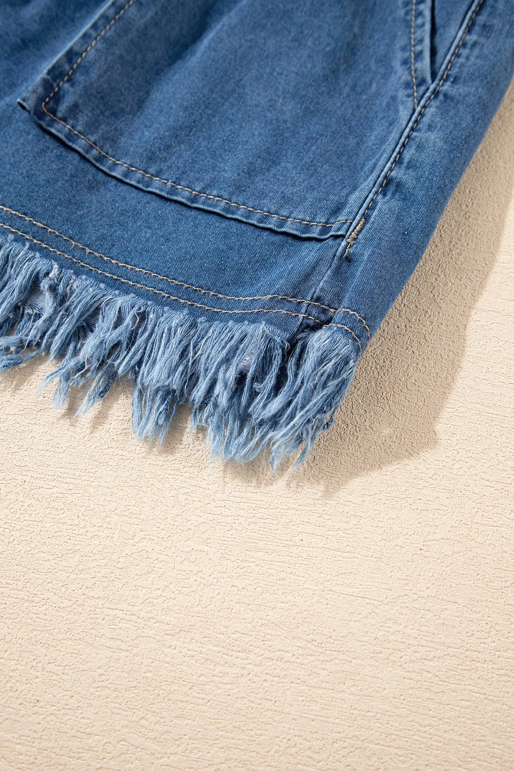Raw Hem Drawstring High Waist Denim Shorts -