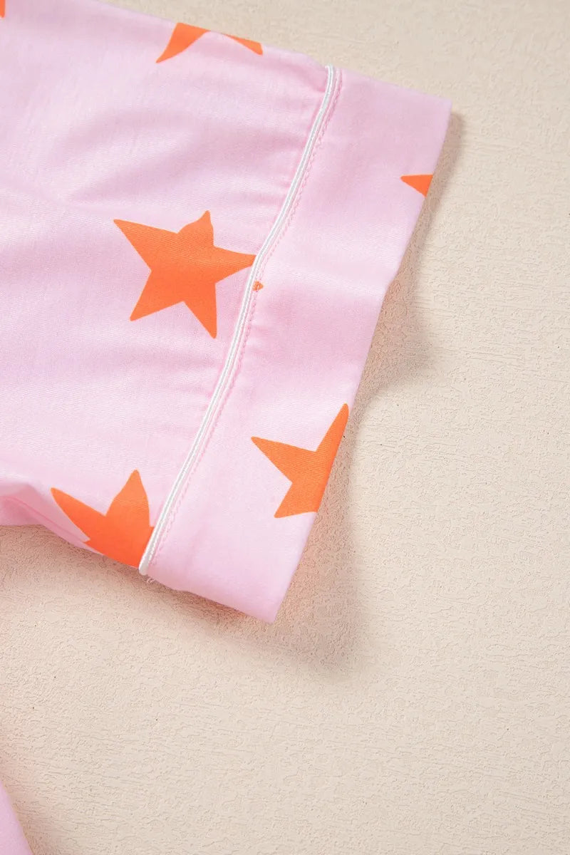 Star Print Short Sleeve Shirt and Shorts Set -