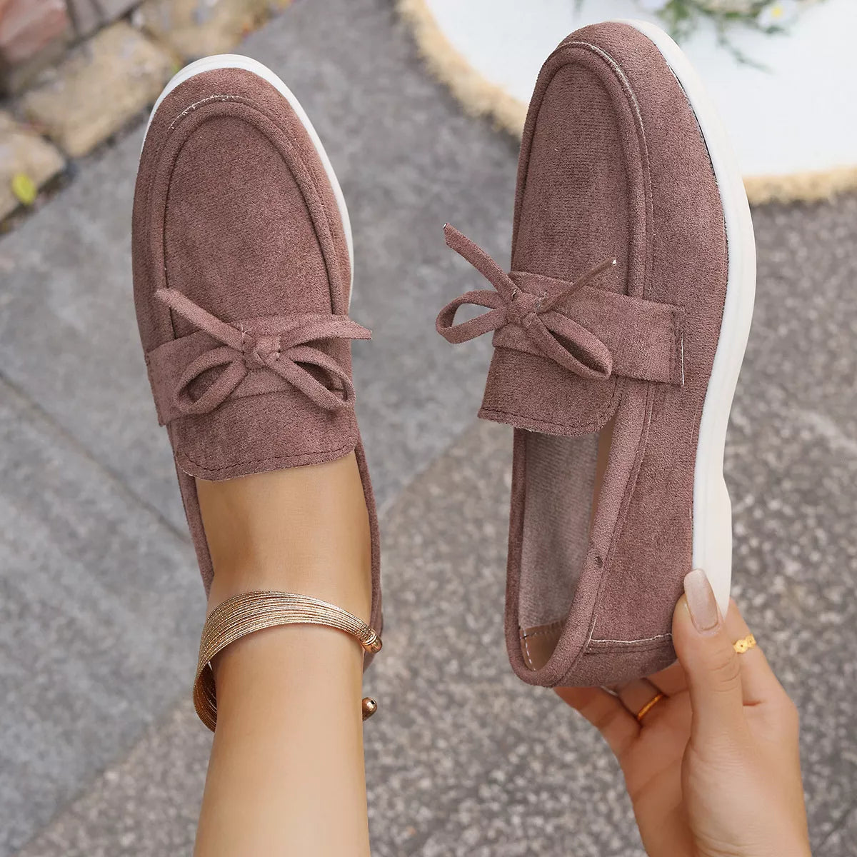 Bow Round Toe Slip-Ons -
