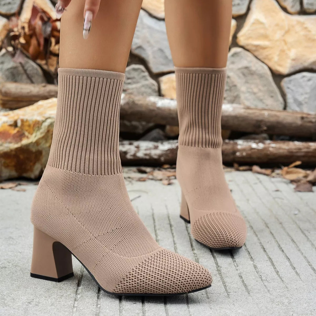 Point Toe Knit Sock Boots -