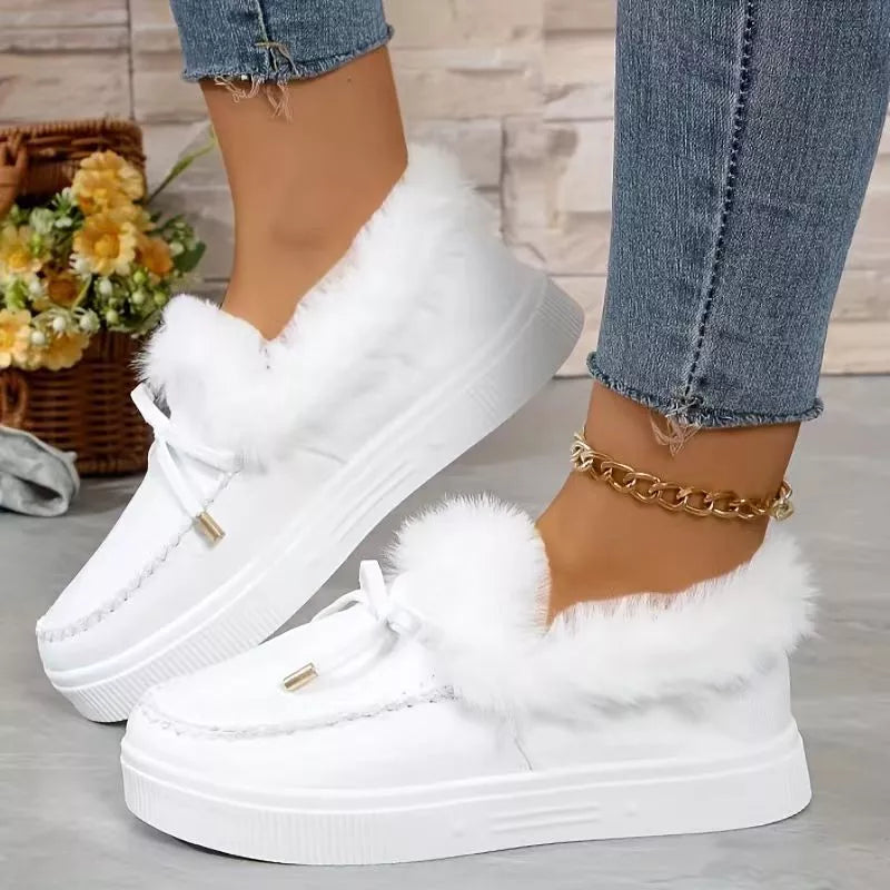 Fuzzy Round Toe Slip-Ons - White