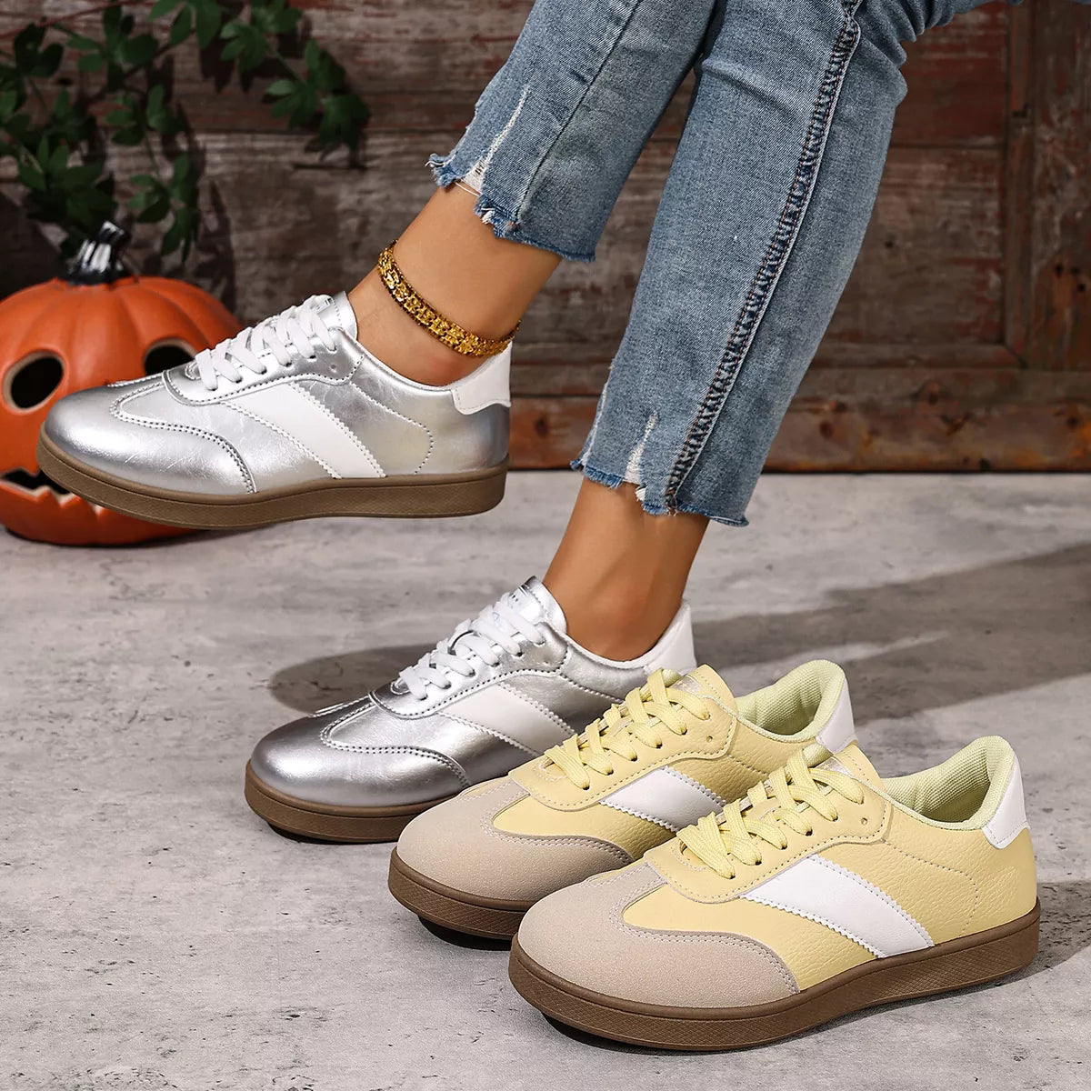 Round Toe Lace Up Sneakers -