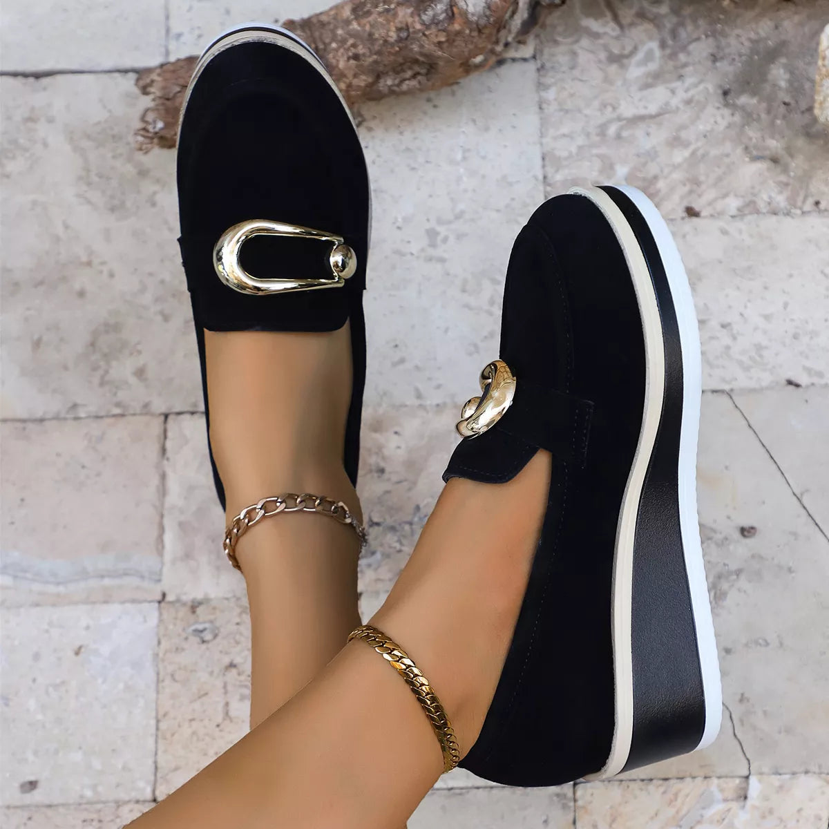 Round Toe Wedge Loafers -
