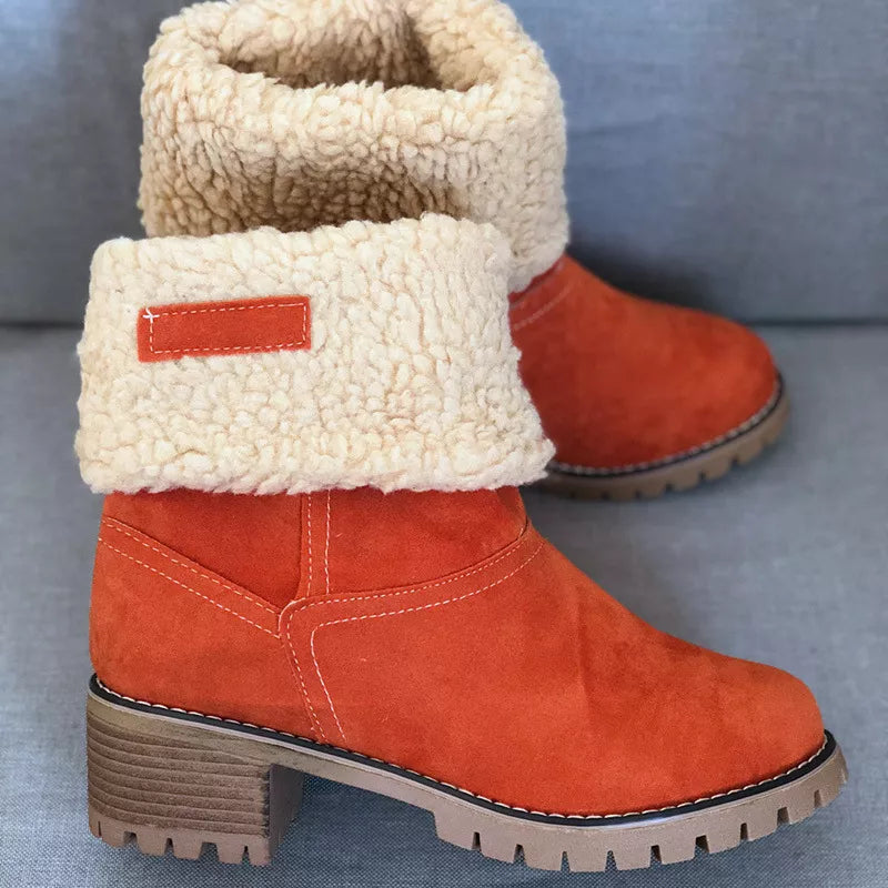 Round Toe Block Heels Boots - Orange