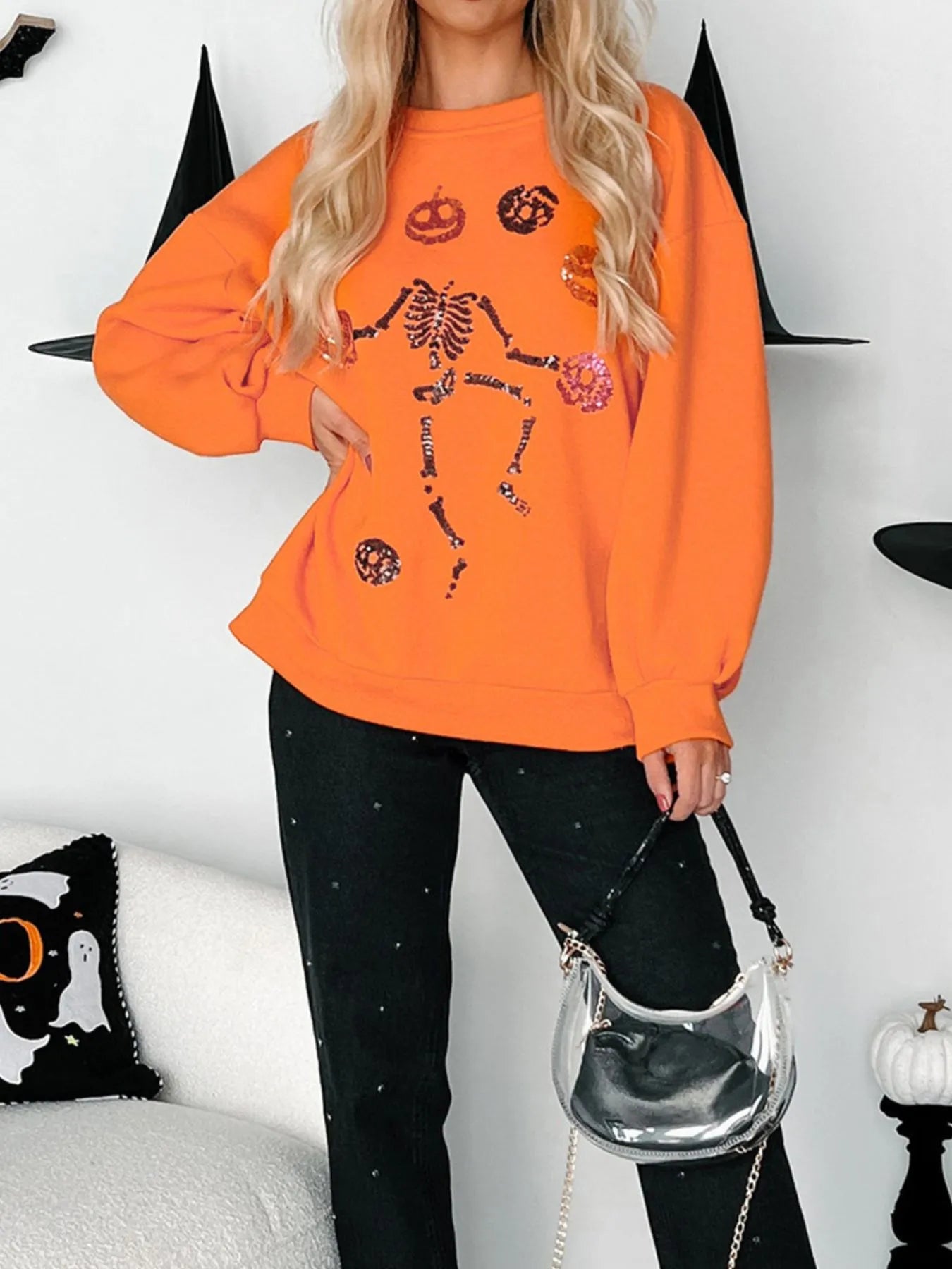 Skeleton Pumpkin Sweatshirt - Orange