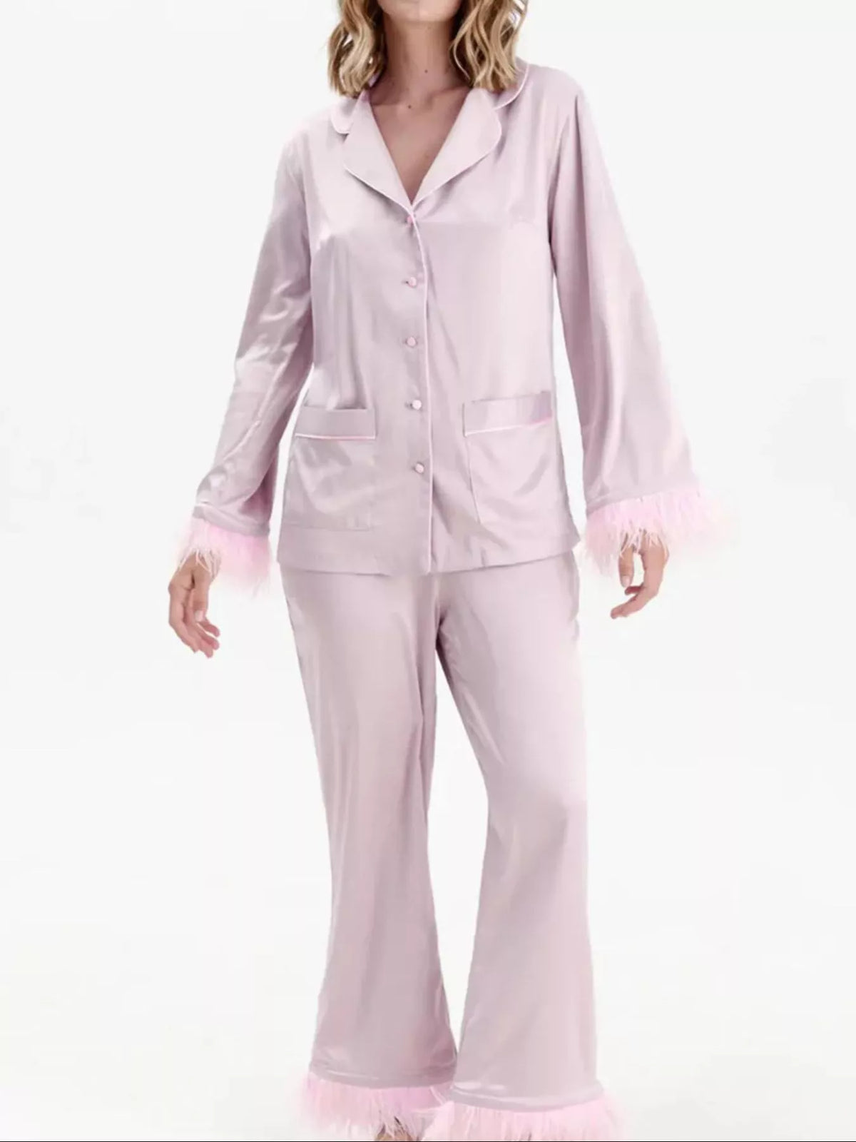 Silky Button Up Top and Pants Lounge Set -