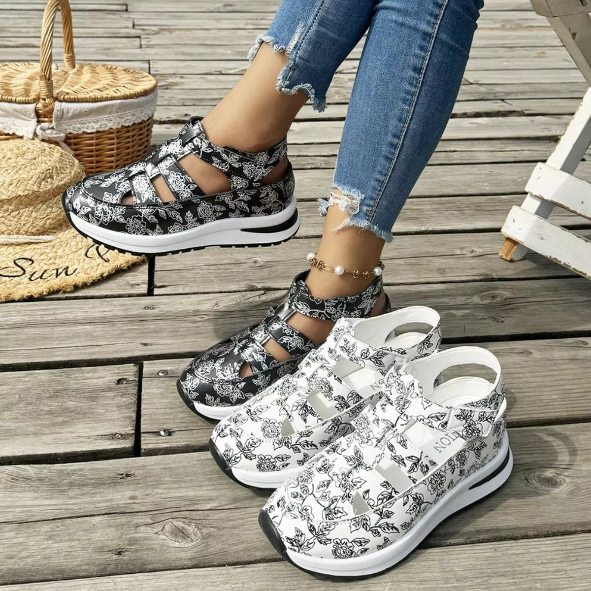 Cutout Velcro Sandals -