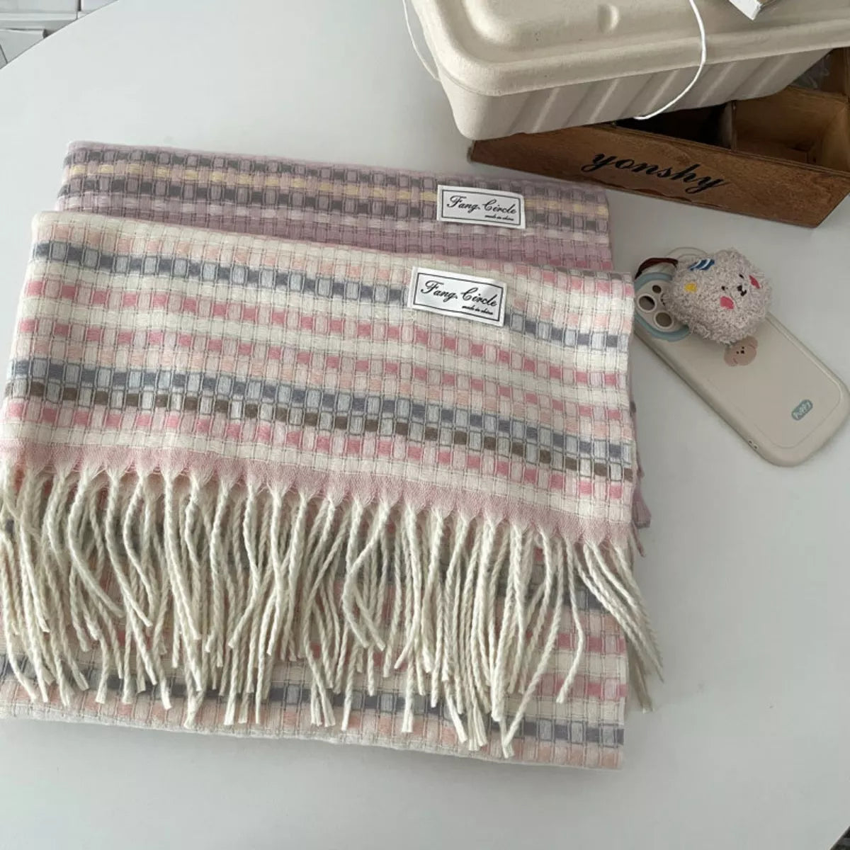 Plaid Fringe Warm Scarf -