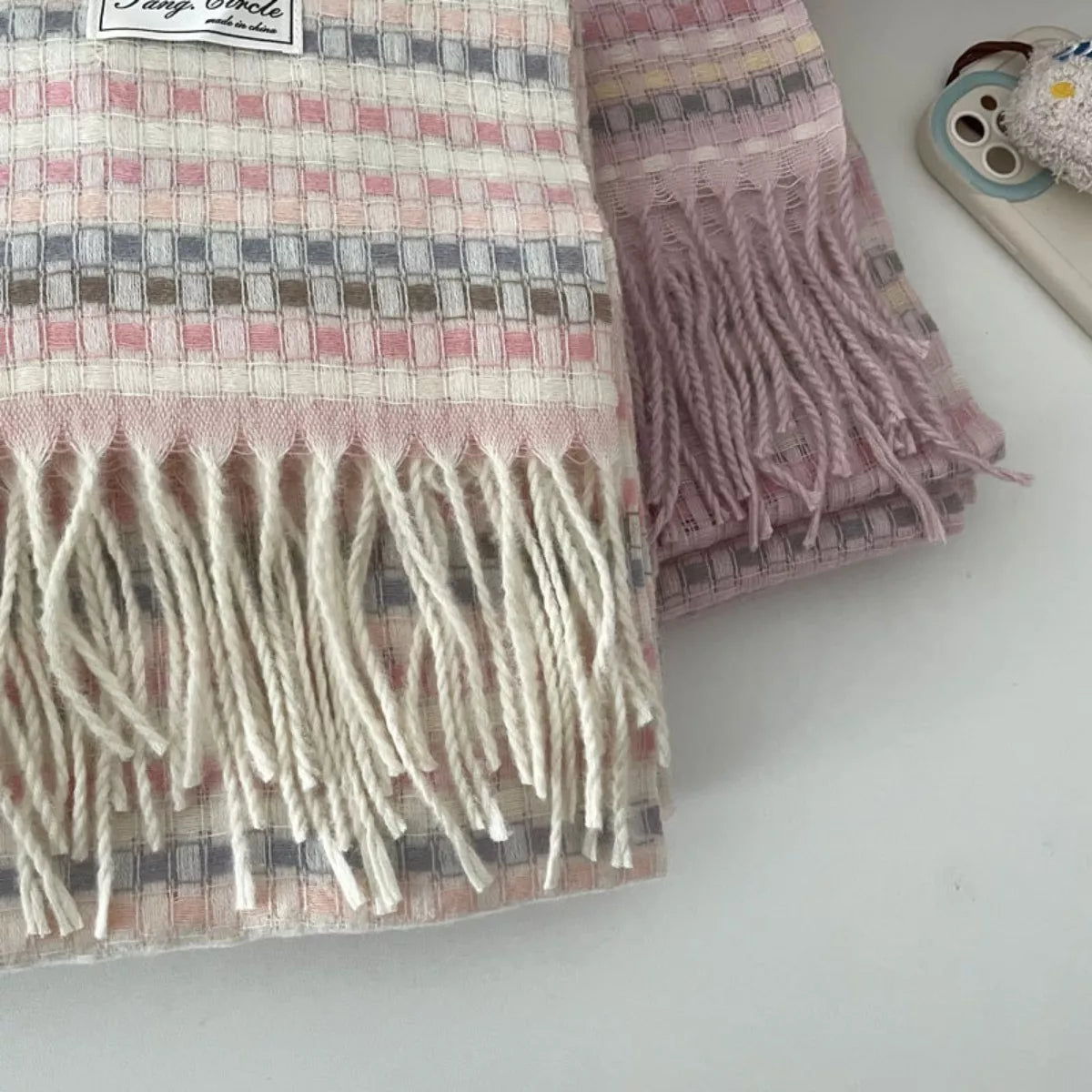 Plaid Fringe Warm Scarf -