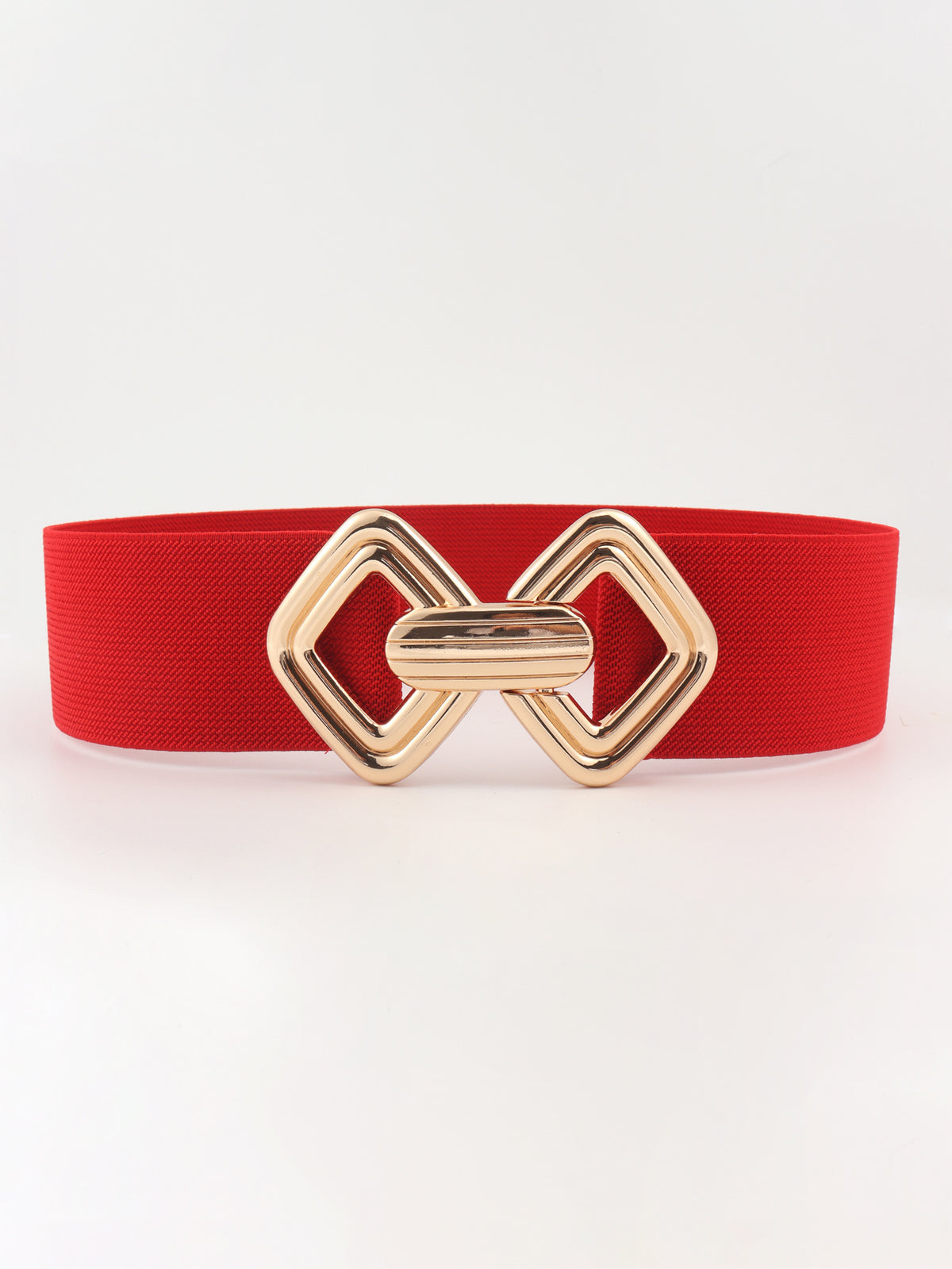 Geometric Buckle Elastic Wide Belt - Red One Size