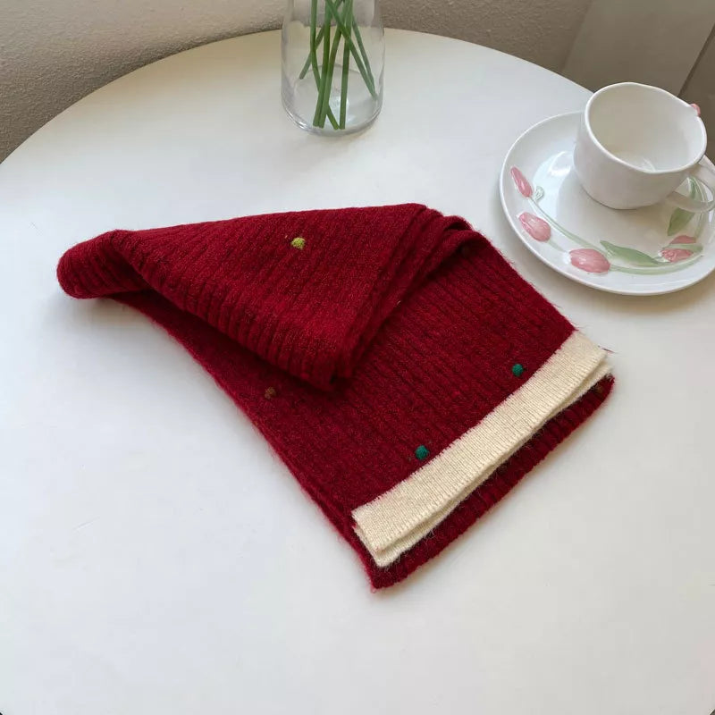 Colorful Dot Knitted Scarf - Red One Size