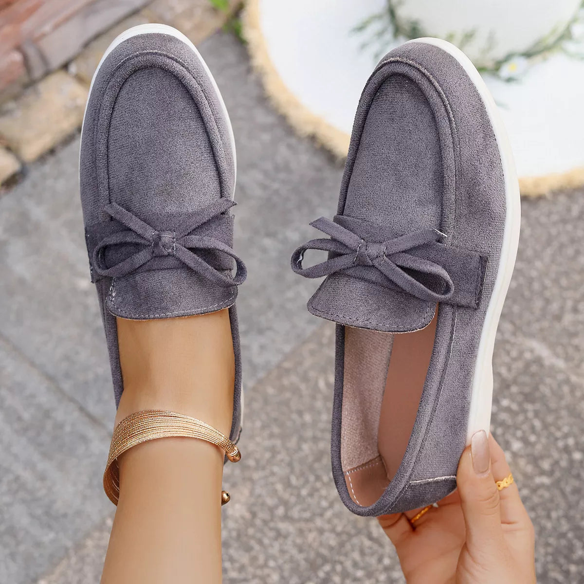 Bow Round Toe Slip-Ons -