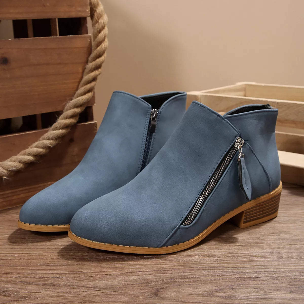 Block Heels Ankle Boots -