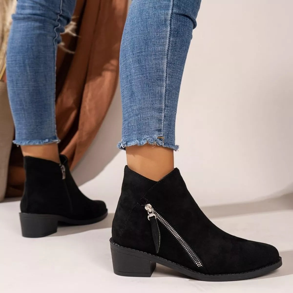 Point Toe Block Heels Boots -