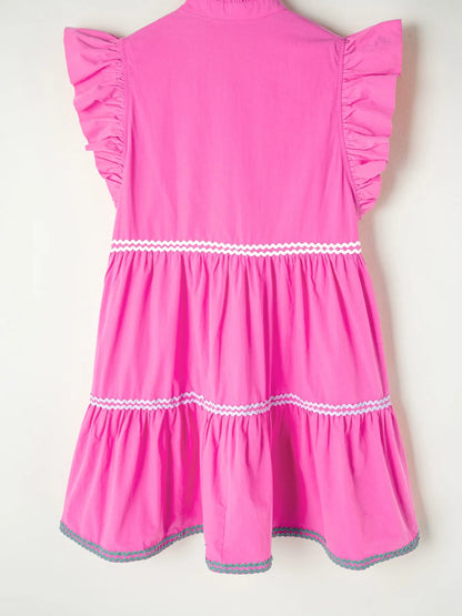 Colorblock Flutter Sleeve Tiered Dress -