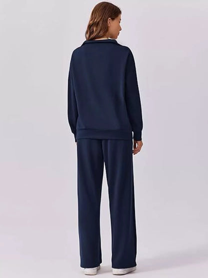 Relaxed Fit Quarter-Zip Top and Pants Set -