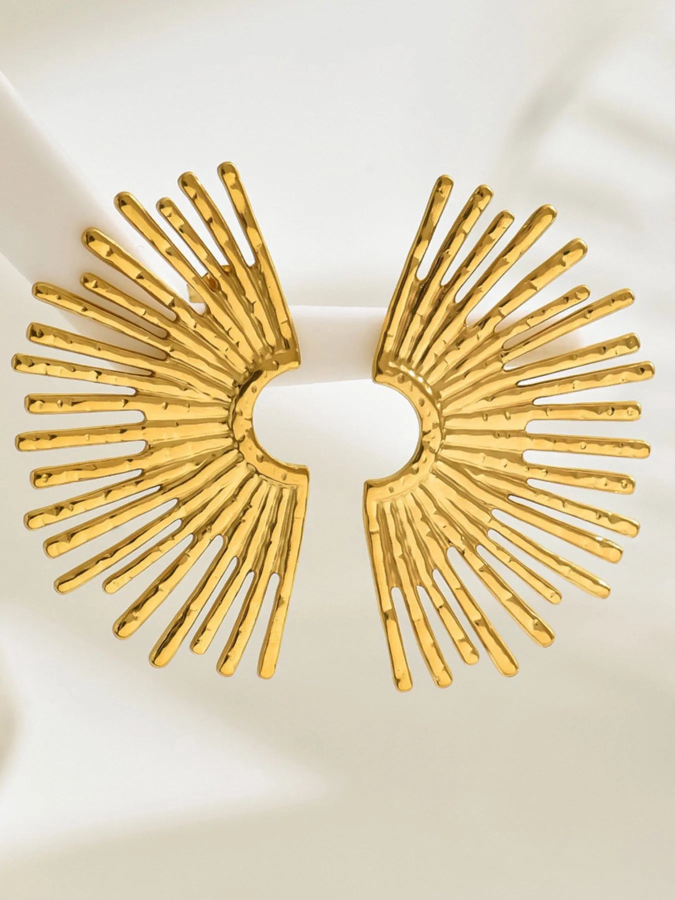 Stainless Steel Sunburst Earrings - Gold One Size