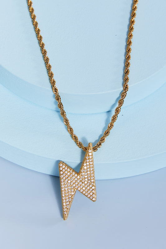 Brass Lightning Pendant Necklace - Gold One Size