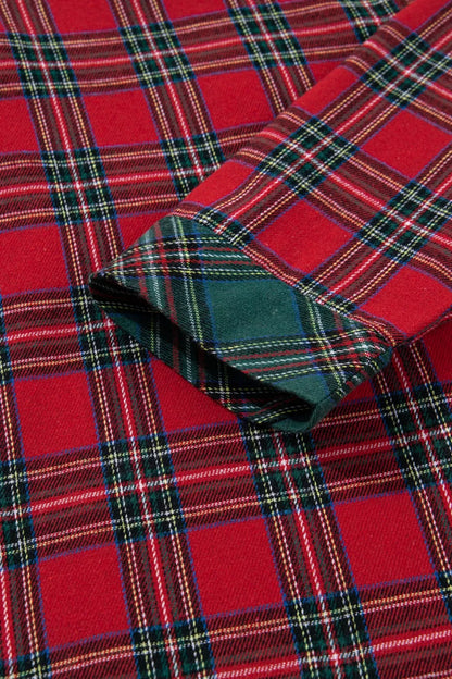 Plaid Patched Long Sleeve Shirt and Shorts Pajama Set -