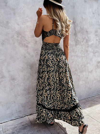 Leopard Print Sleeveless Maxi Dress -
