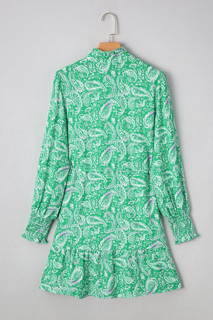 Ruffled Hem Long Sleeve Shirt Dress -