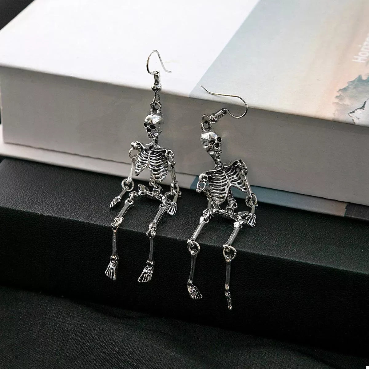 Skeleton Dangle Earrings - Silver One Size