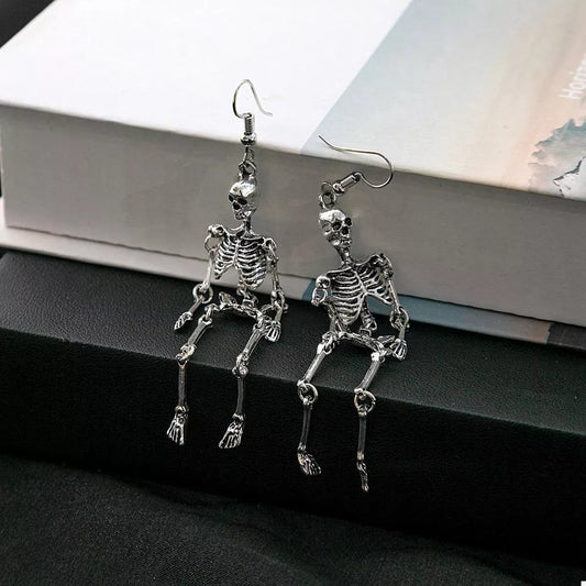 Skeleton Dangle Earrings - Silver One Size