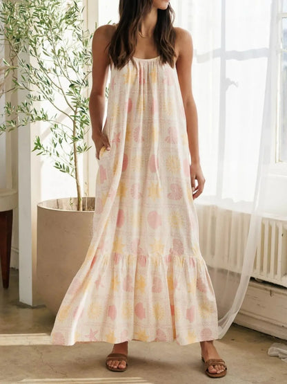 Printed Maxi Lounge Dress - Apricot