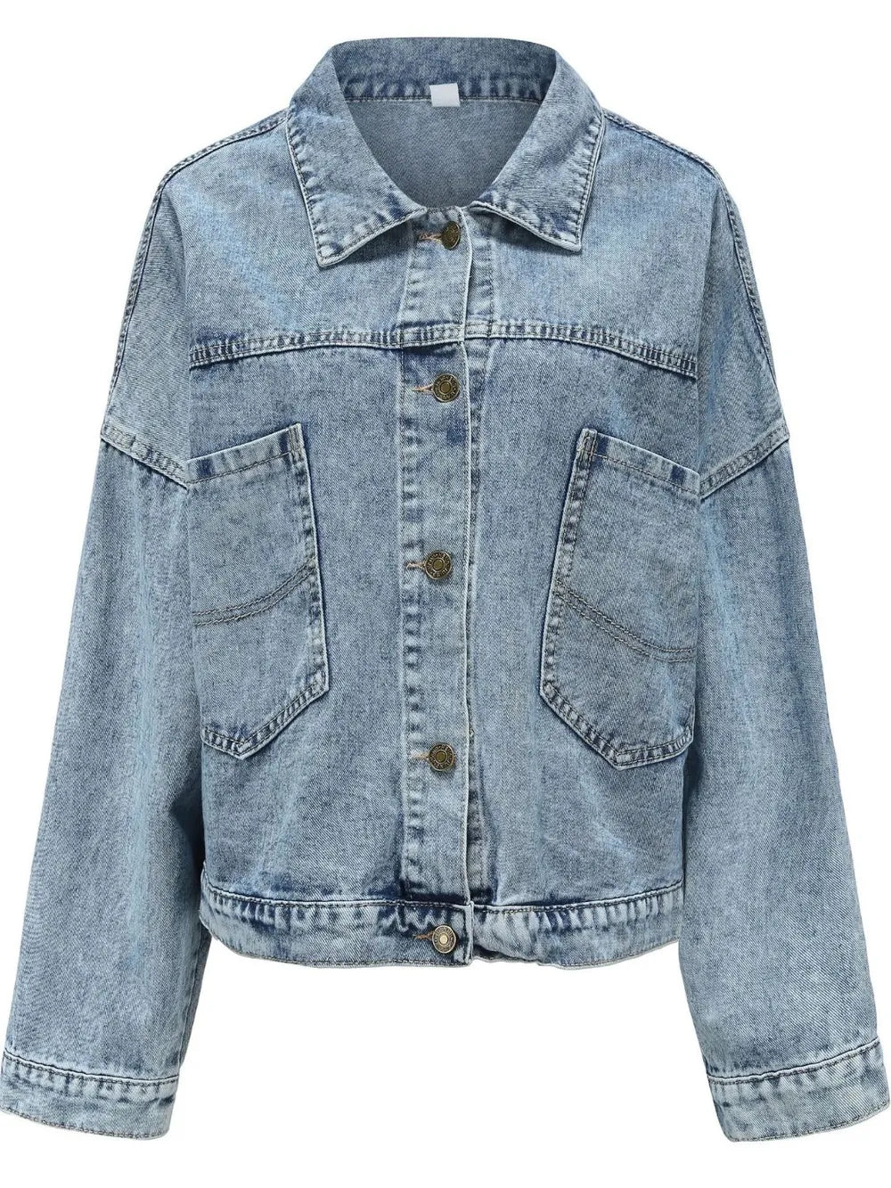 Button Down Drop Shoulder Denim Jacket -