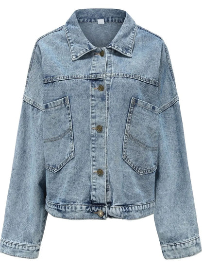 Button Down Drop Shoulder Denim Jacket -