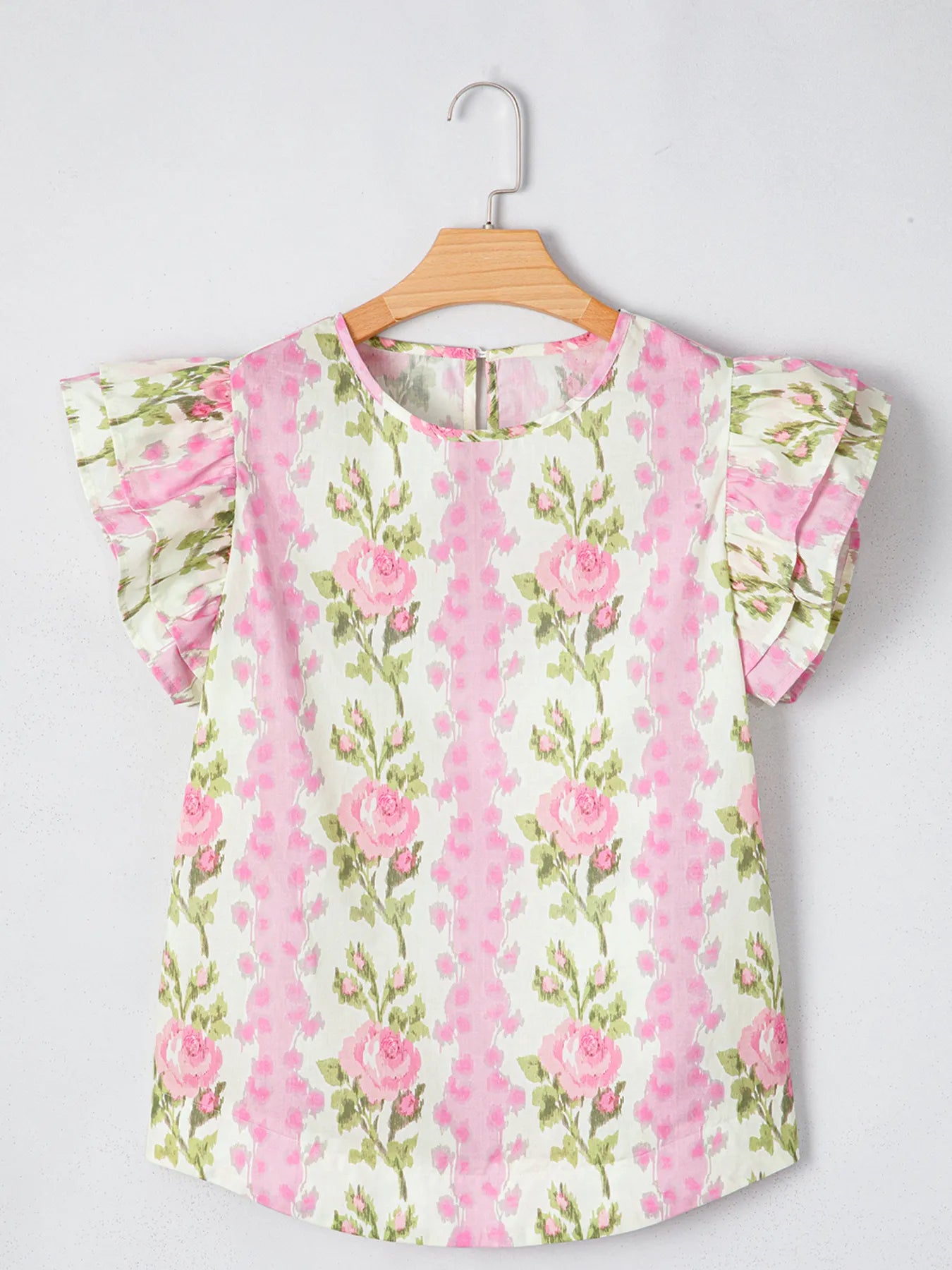 Floral Print Ruffled Sleeve Blouse -