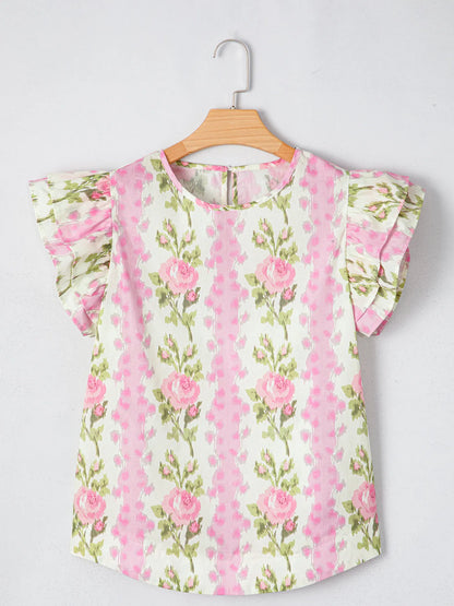 Floral Print Ruffled Sleeve Blouse -