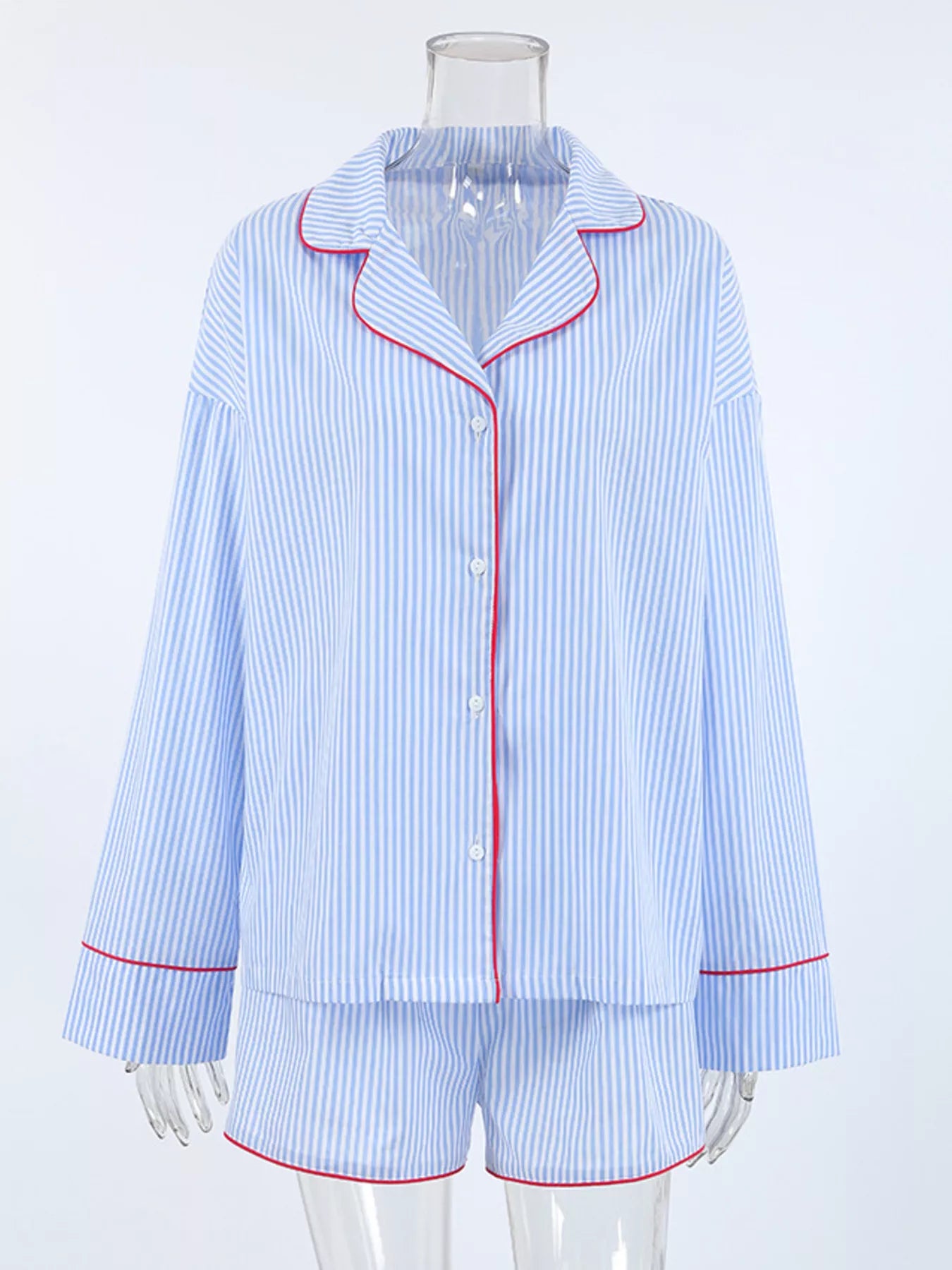 Striped Button Up Shirt and Shorts Lounge Set -
