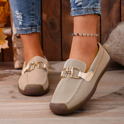 Round Toe Flat Slip-Ons - Khaki