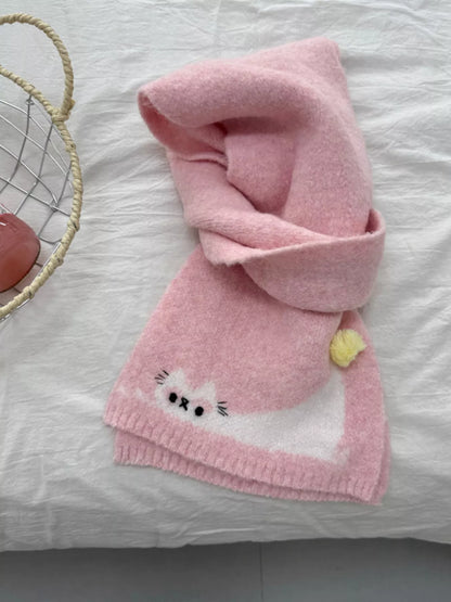 Cute Cat Knitted Scarf - Pink One Size