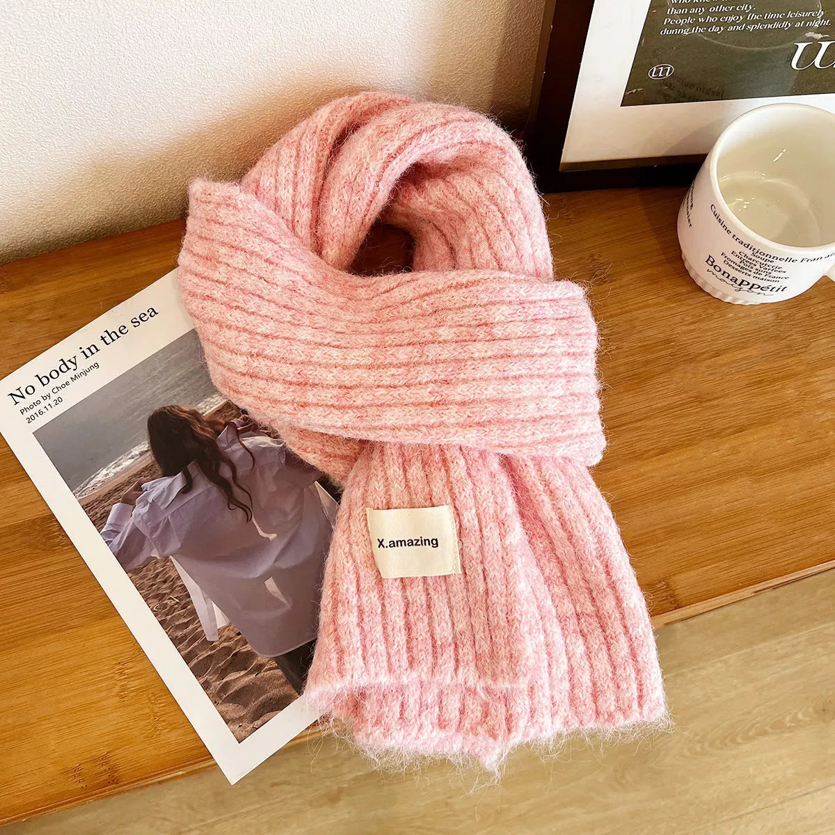 Soft Knit Winter Scarf - Blush Pink One Size
