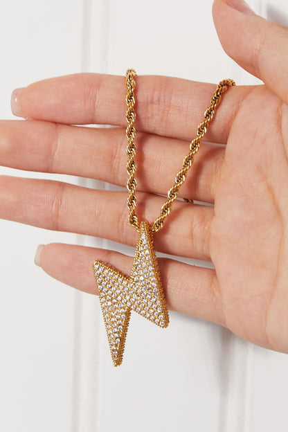 Brass Lightning Pendant Necklace -