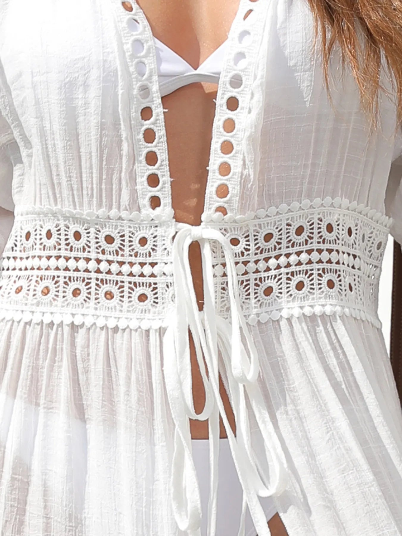Lace Trim Plunging Beach Cover-Up Maxi Dress -