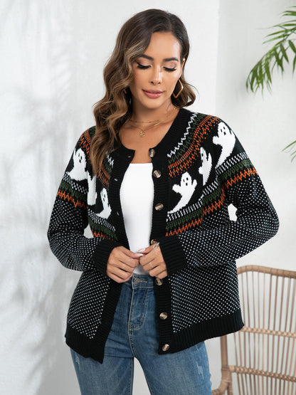 Ghost Button Up Long Sleeve Cardigan - Black