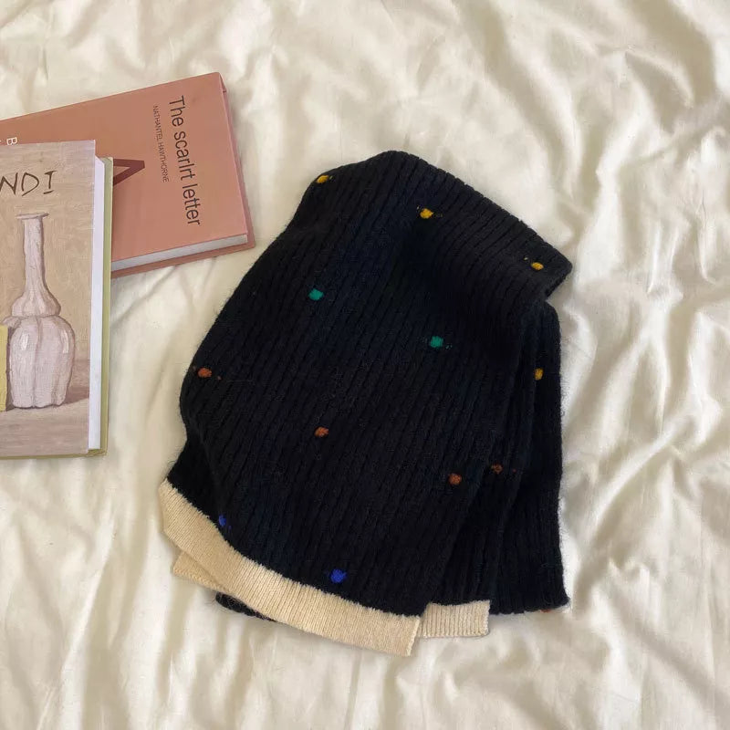 Colorful Dot Knitted Scarf - Black One Size
