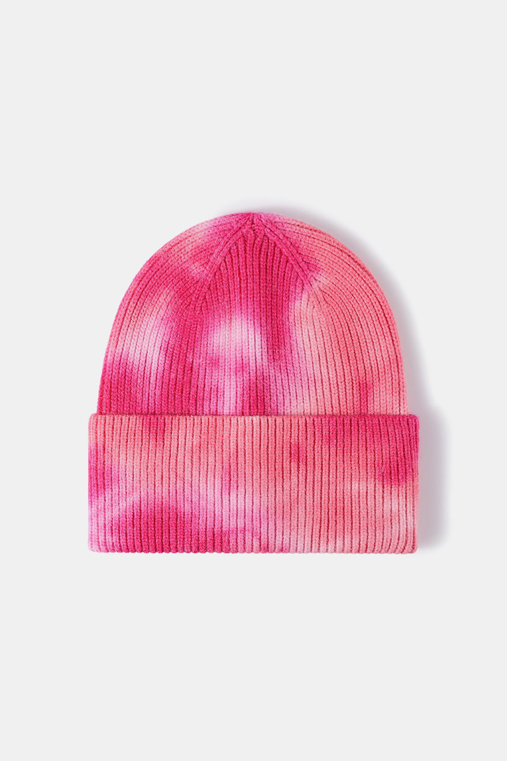 Tie-Dye Cuffed Rib-Knit Beanie Hat - Fuchsia One Size